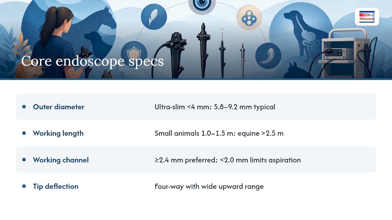 Diagram of veterinary endoscope core specifications