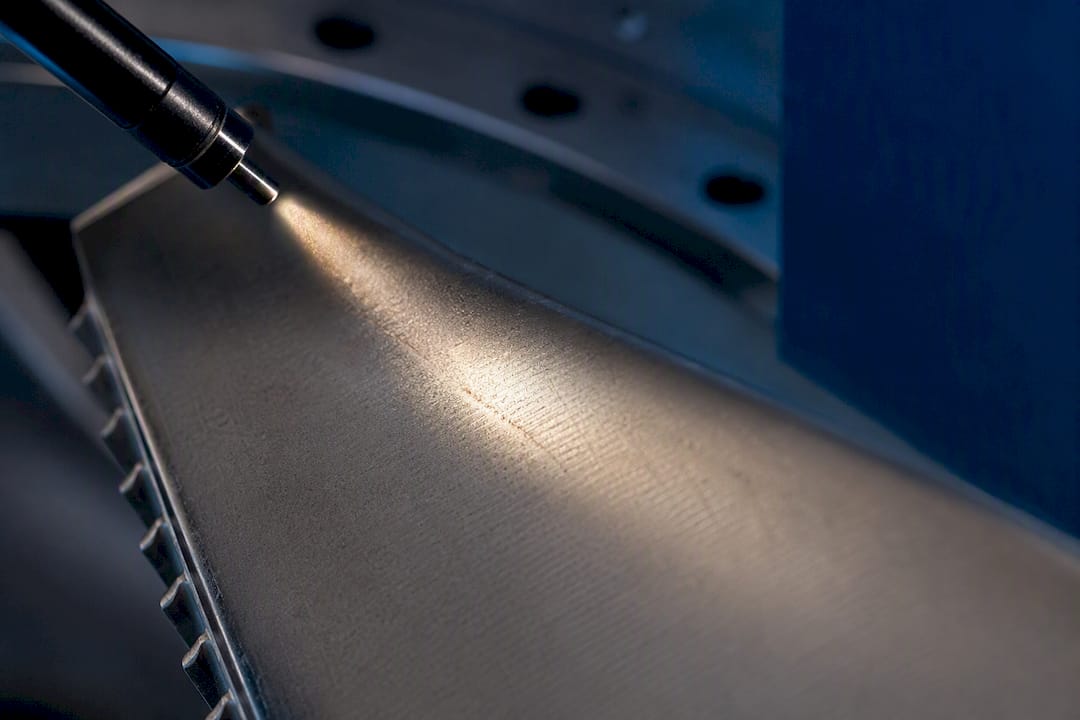 Grazing light revealing turbine blade texture