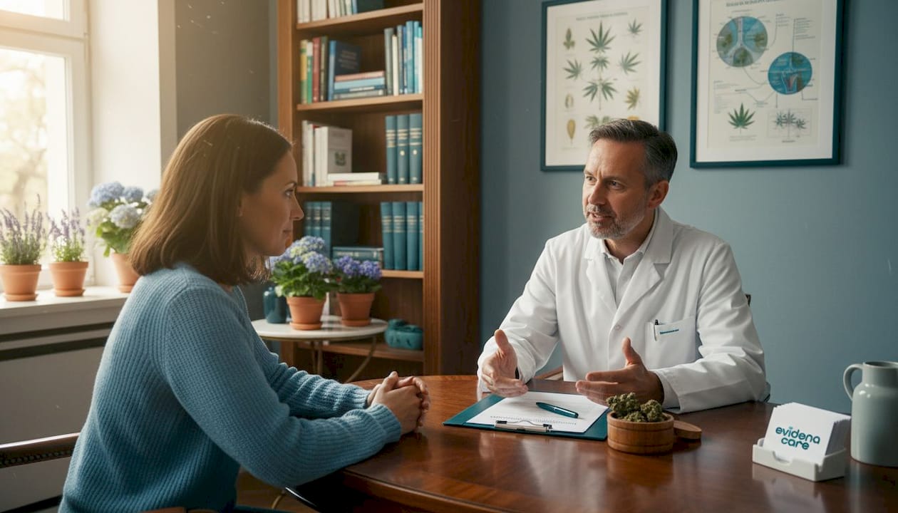 Ein Arzt informiert eine Patientin über die Möglichkeiten einer Behandlung mit medizinischem Cannabis.
