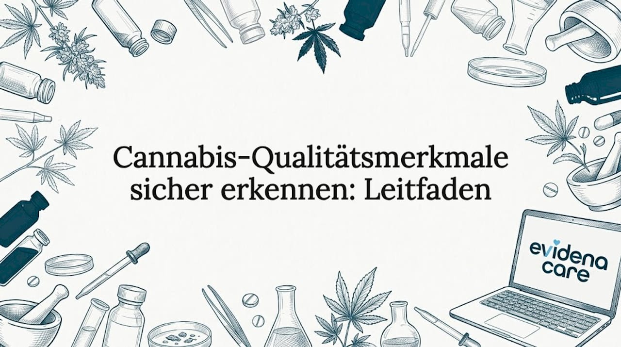 Stilvolle Titelkarte mit handgezeichneten Cannabis-Motiven