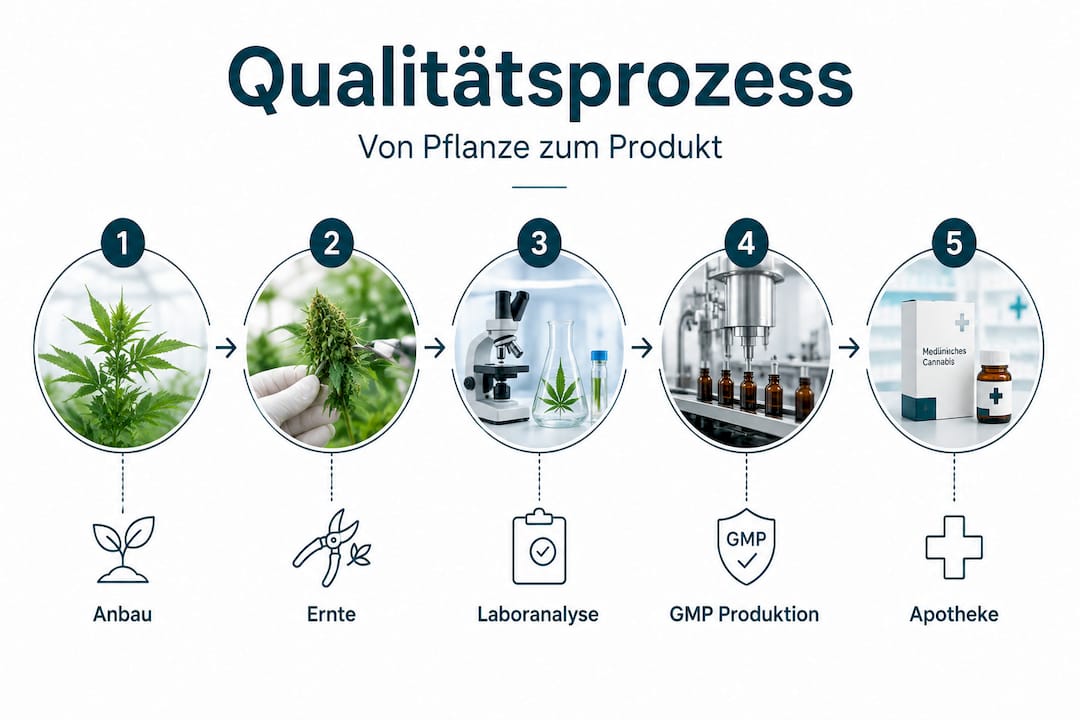 Übersichtliche Darstellung der einzelnen Schritte im Cannabis-Prozess