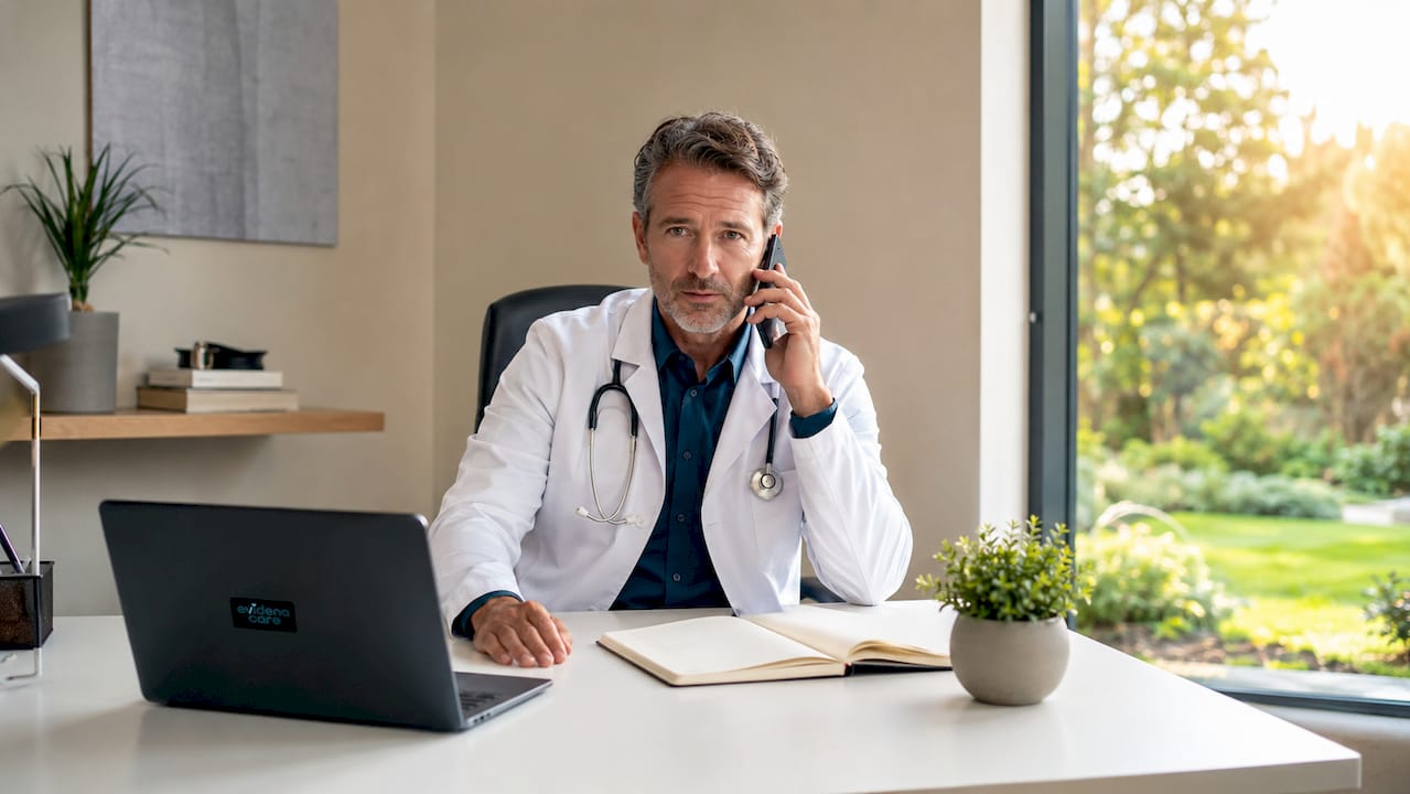 Ein Arzt berät seinen Patienten per Videocall auf dem Smartphone.