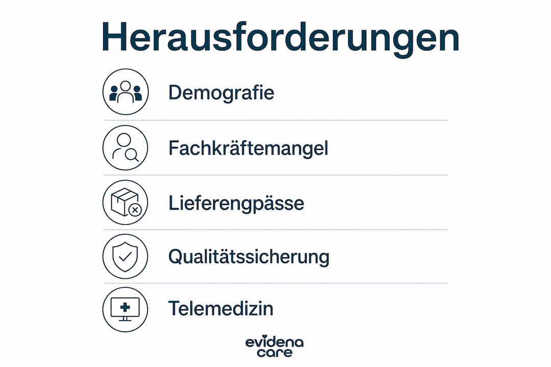 Die Infografik veranschaulicht die zentralen Herausforderungen für eine zuverlässige Versorgung in der Schweiz.