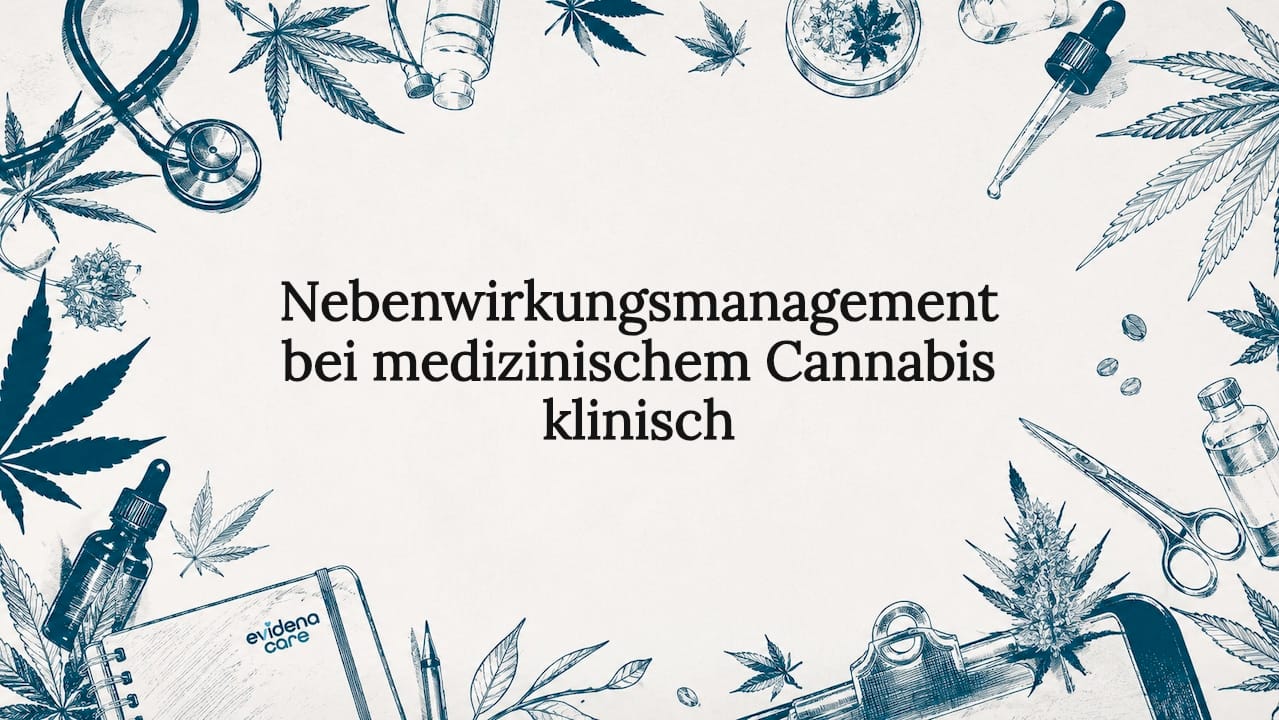 Illustrierte Titelseite mit Motiven rund um Cannabis und medizinisches Equipment