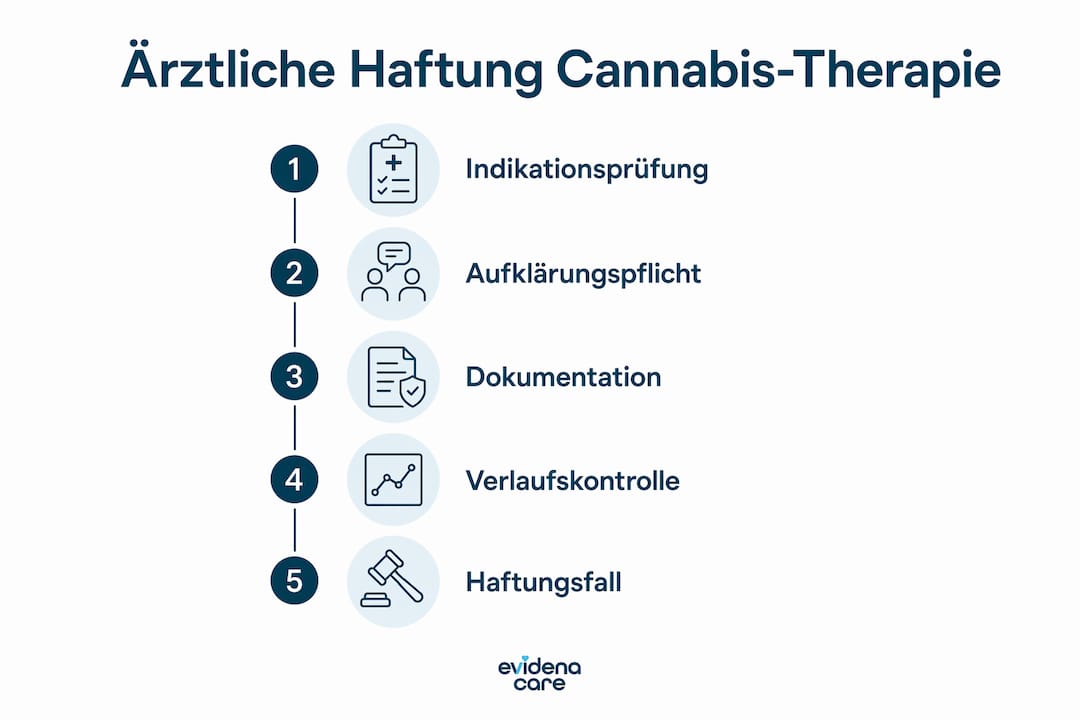 Eine Infografik veranschaulicht die verschiedenen Verantwortungsbereiche von Ärzten bei der Behandlung mit Cannabis.