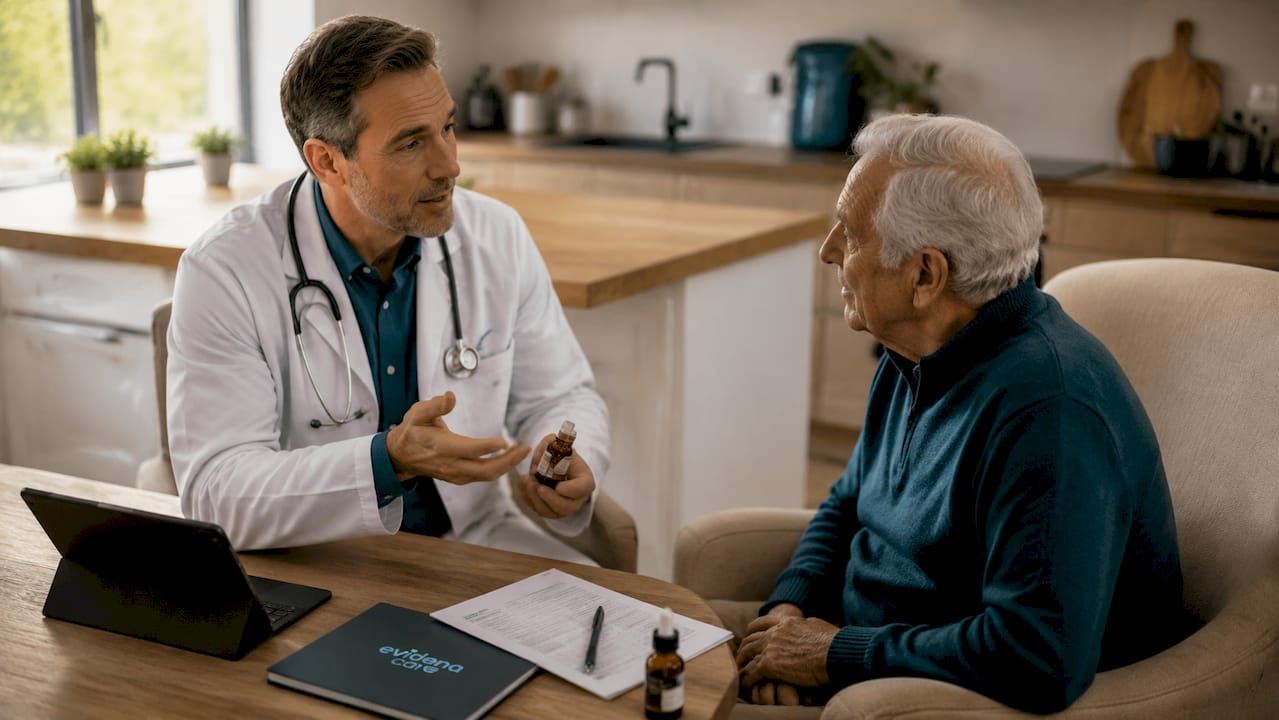 Ein Facharzt informiert und begleitet einen Patienten mit Parkinson bei seiner Behandlung.