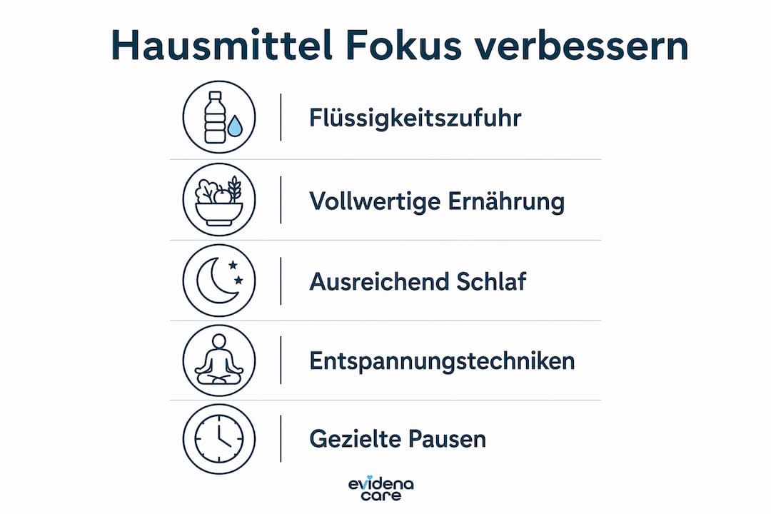 Grafik: Praktische Tipps, wie du mit einfachen Hausmitteln deine Konzentration steigern kannst – Schritt für Schritt erklärt.