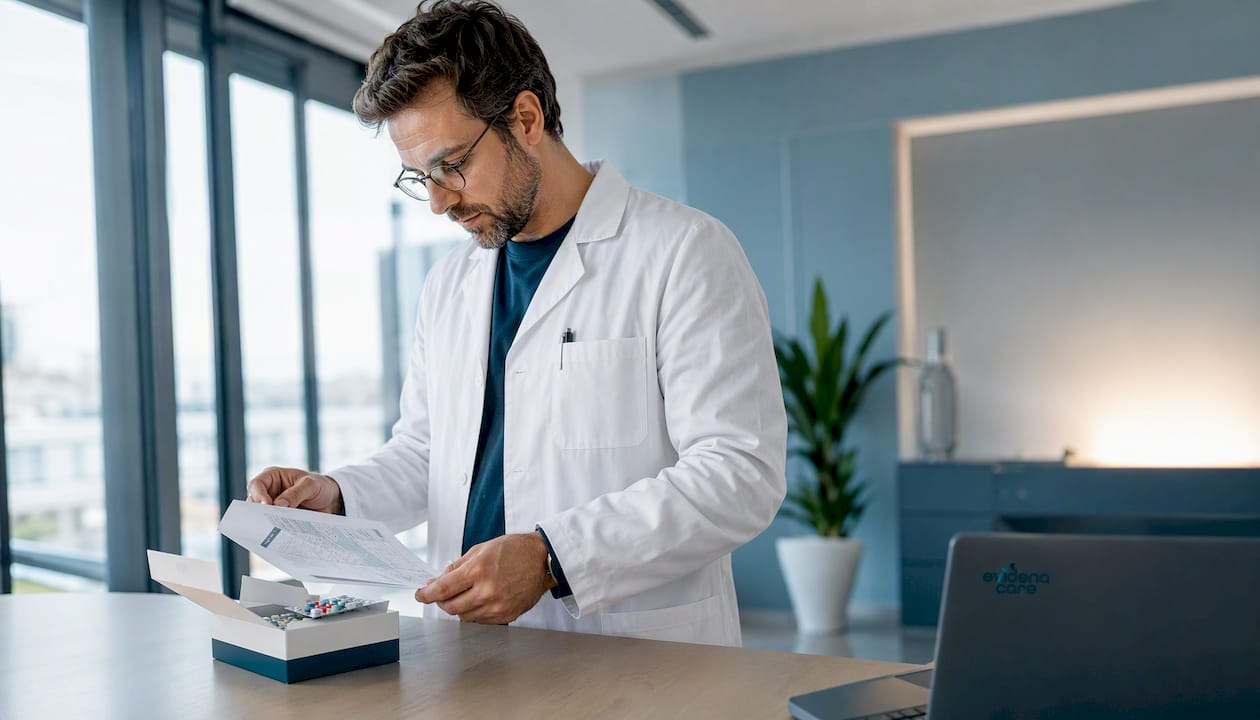 Ein Arzt erklärt seinem Patienten anhand einer Handbewegung die Umstellung auf ein neues Medikament.