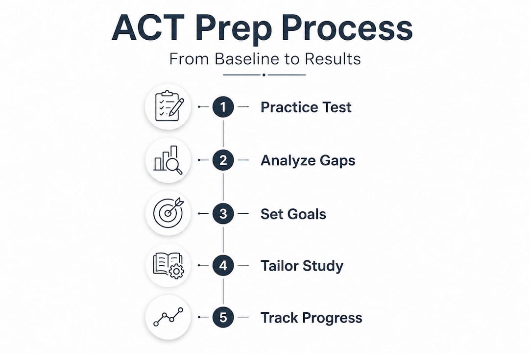 Infographic showing step-by-step ACT prep process