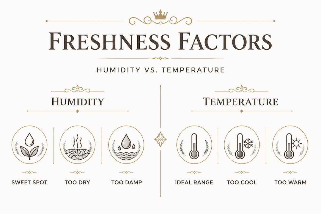 Infographic comparing humidity and temperature in cigar storage