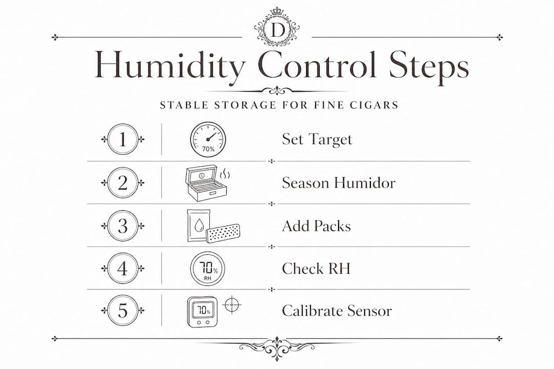 Infographic showing cigar humidity control steps