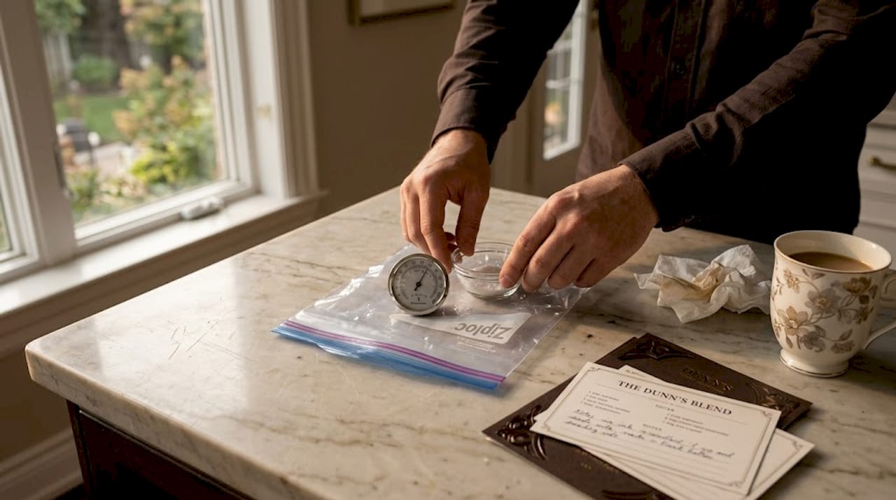 Hands preparing salt test for hygrometer