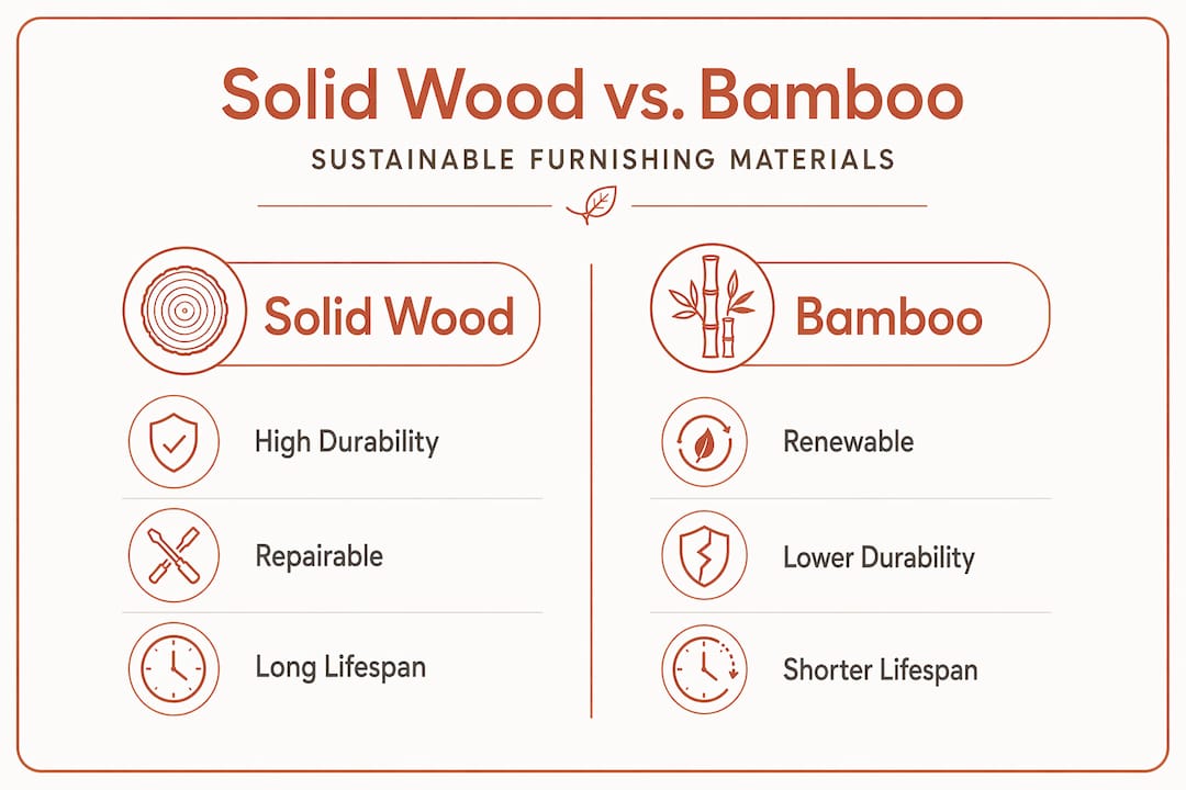 Infographic comparing solid wood and bamboo sustainability