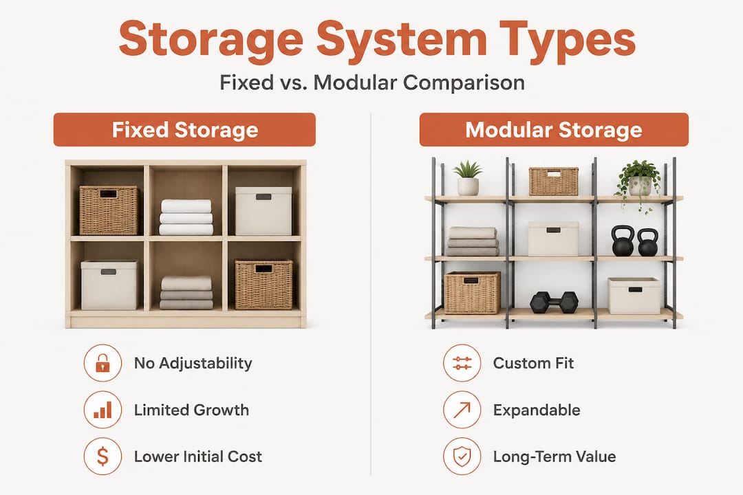 Infographic comparing fixed and modular gym storage