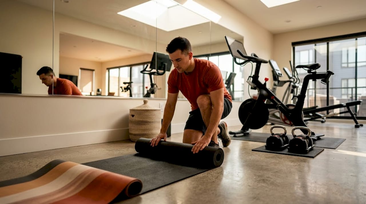 Renter adding rubber mat for gym area