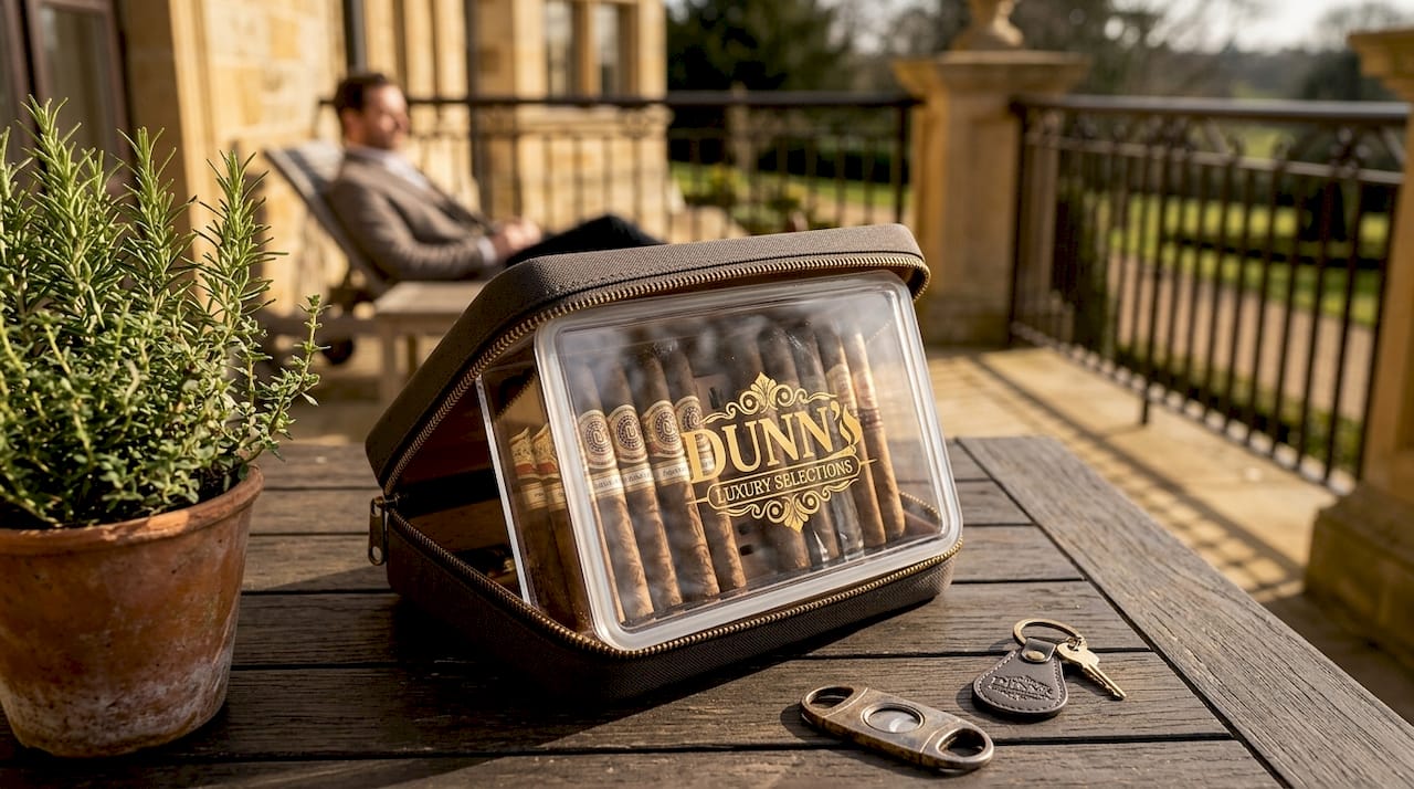 Travel humidor with visible silicone seal and cigars