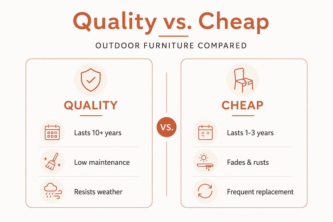 Infographic comparing quality and cheap outdoor furniture