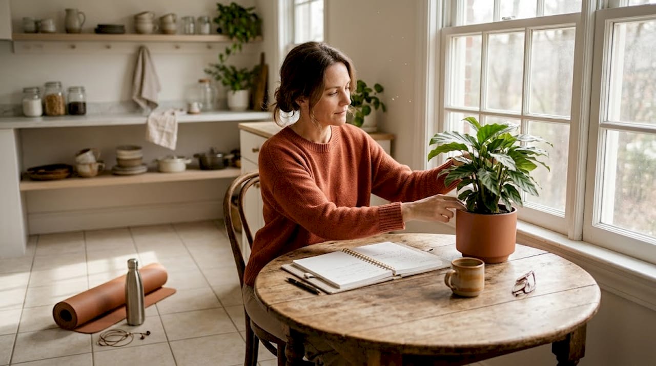 Bright home workspace near window with plants