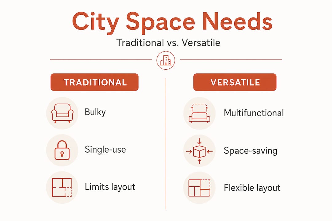 Infographic comparing traditional and versatile city furniture