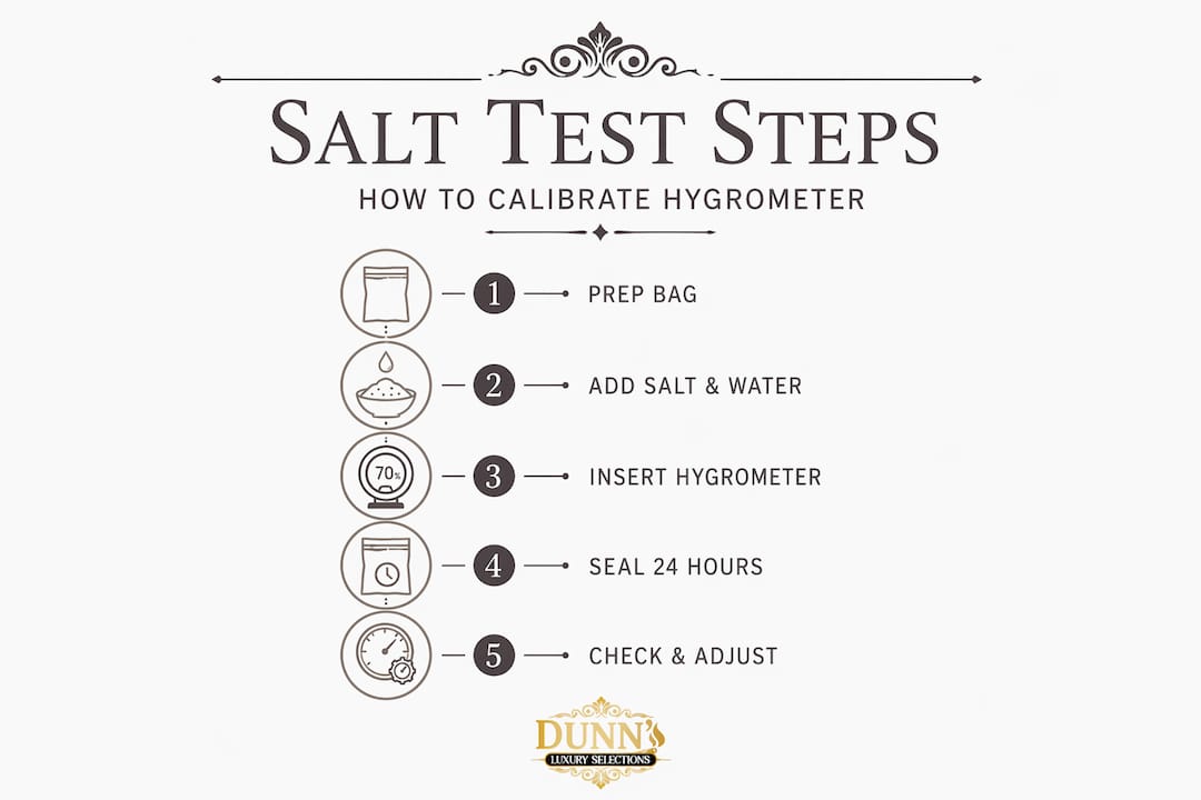 Infographic showing salt test calibration steps vertically