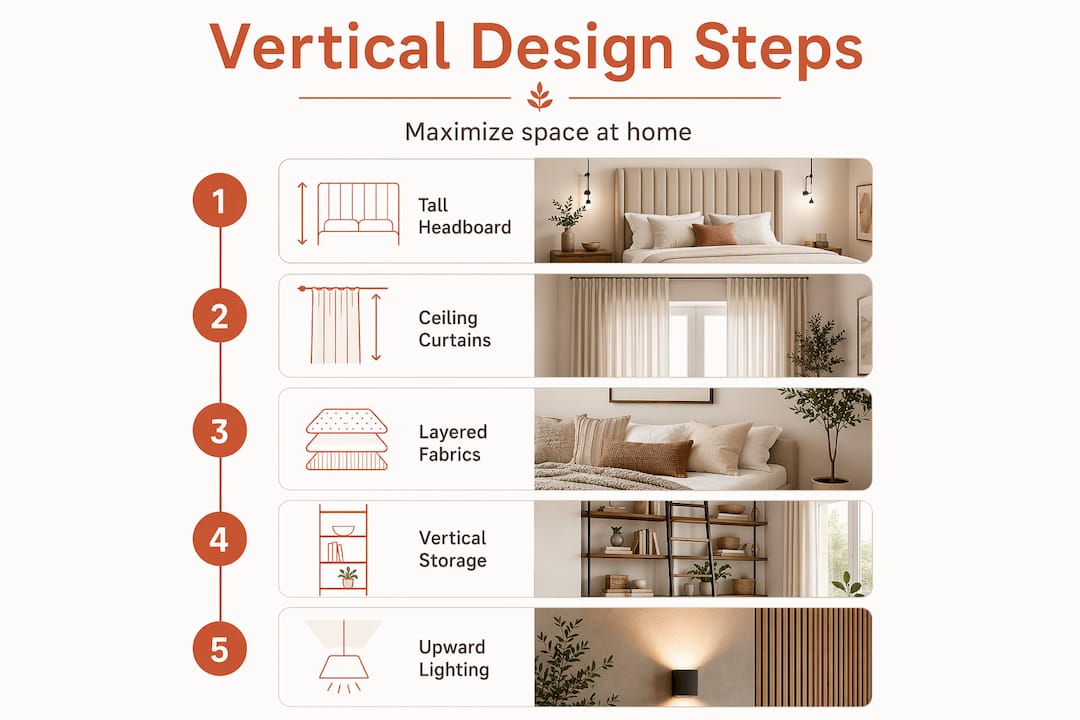 Infographic showing vertical design steps for interiors