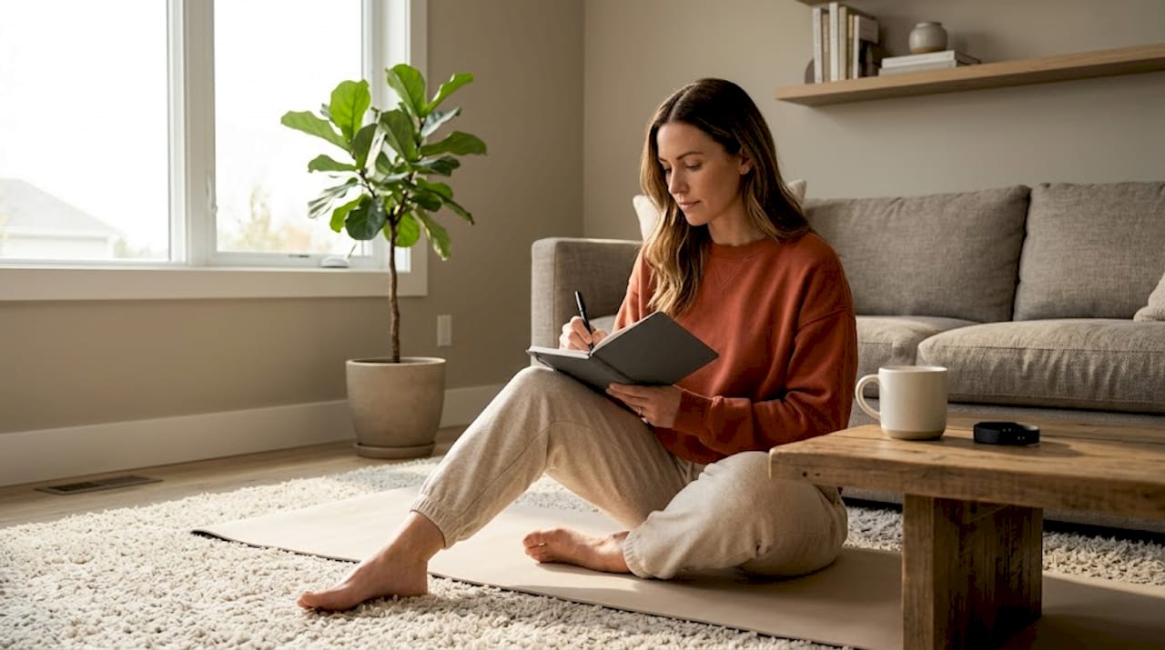 Woman planning workout at home