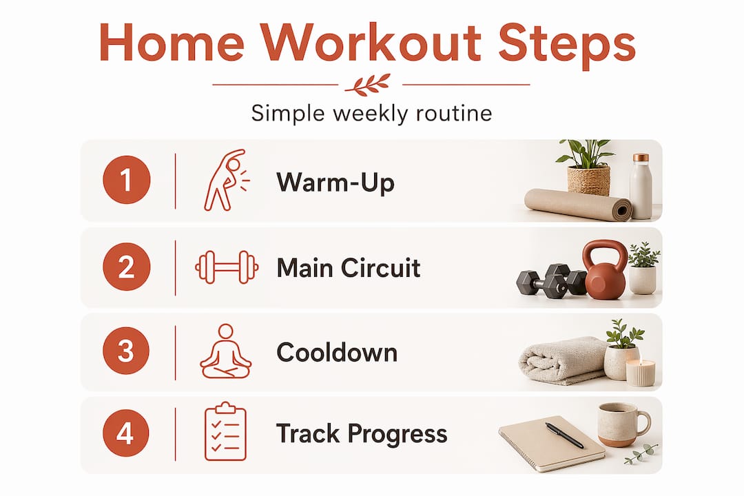 Infographic depicting home workout process steps