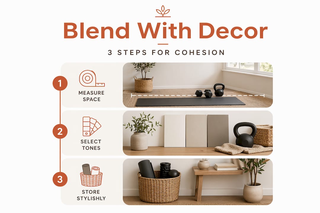 Infographic showing 3 steps to blend fitness and home decor