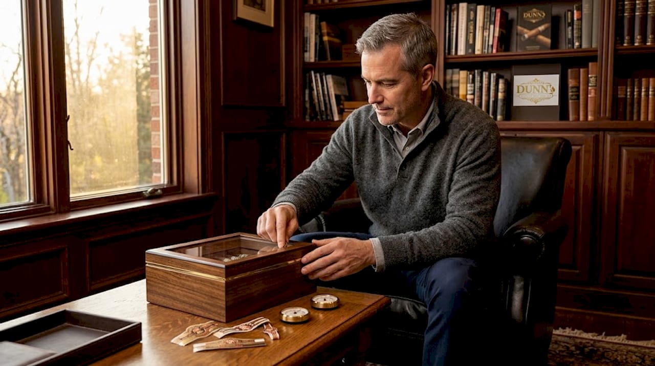 Person checking humidor in home setting