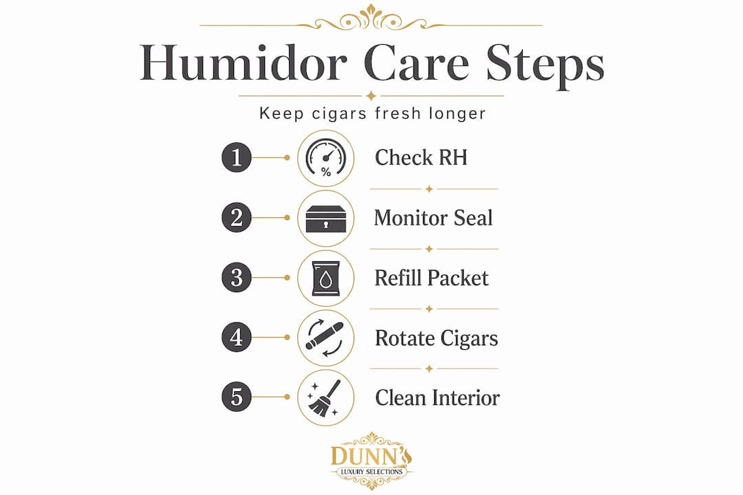 Infographic listing humidor care steps