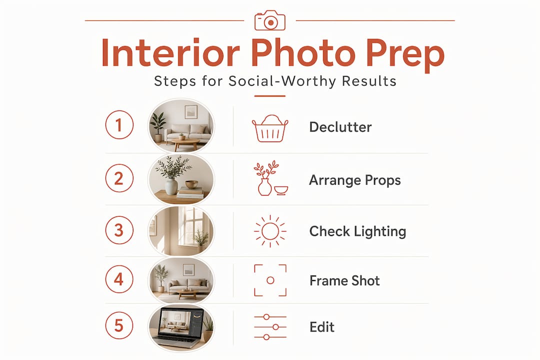 Infographic with steps for prepping interior photos