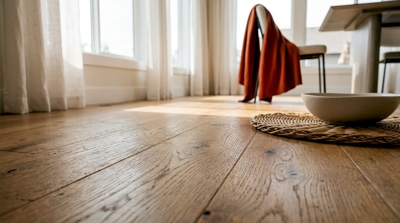 Timber flooring texture illuminated by sunlight