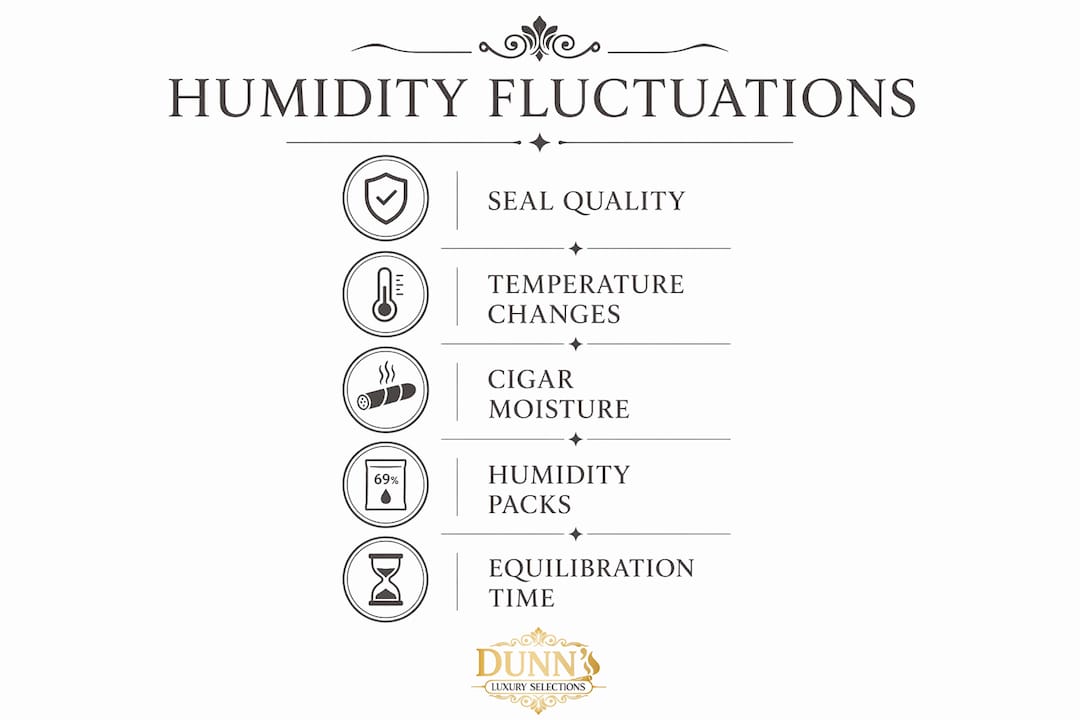 Infographic showing stepwise causes of humidity fluctuations