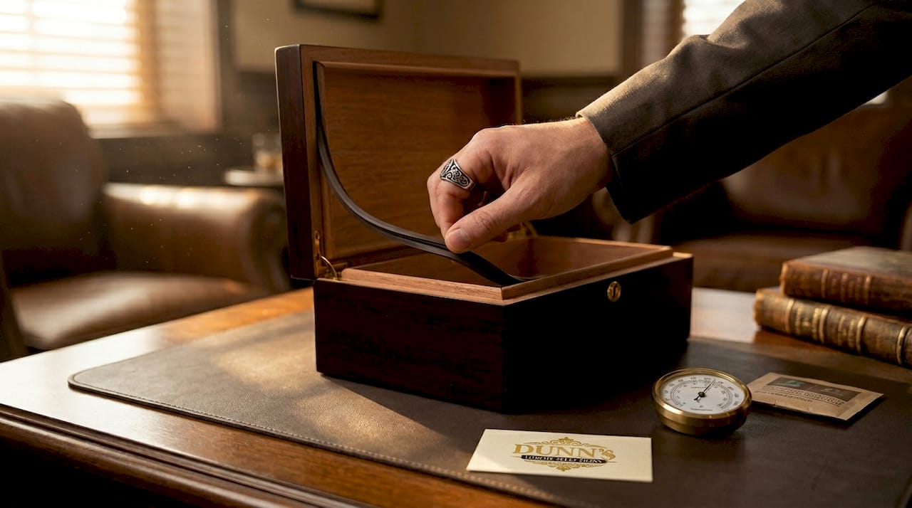 Hand checking humidor seal on wooden case