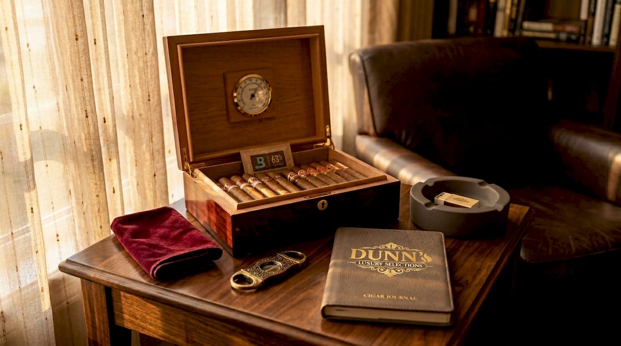 Cedar humidor with hygrometer and humidification pack indoors