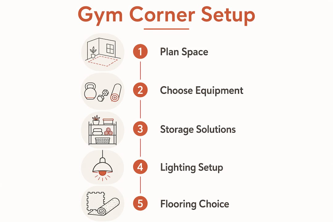 Infographic showing steps to organize a gym corner