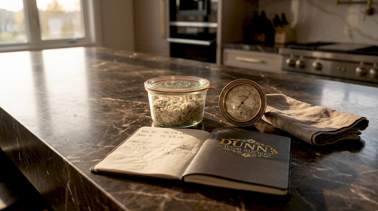 Hygrometer calibrating in sealed salt container