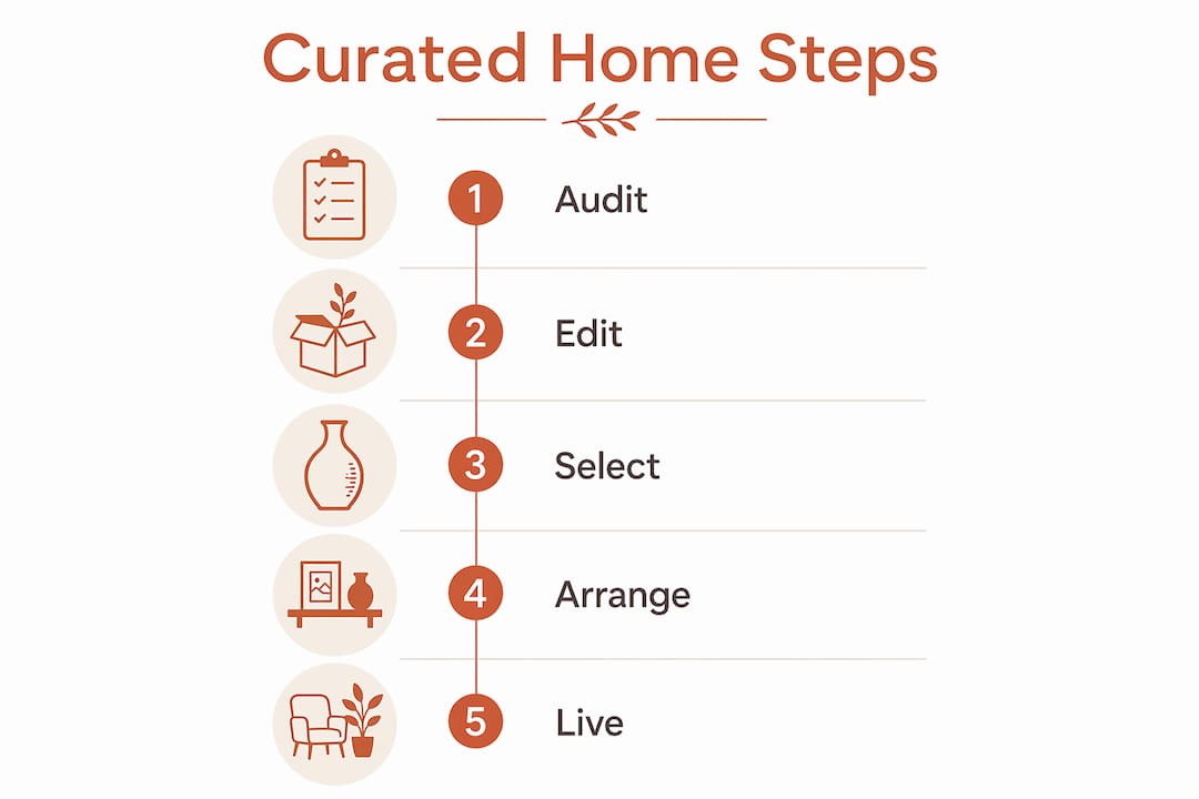 Infographic showing five steps to curate home