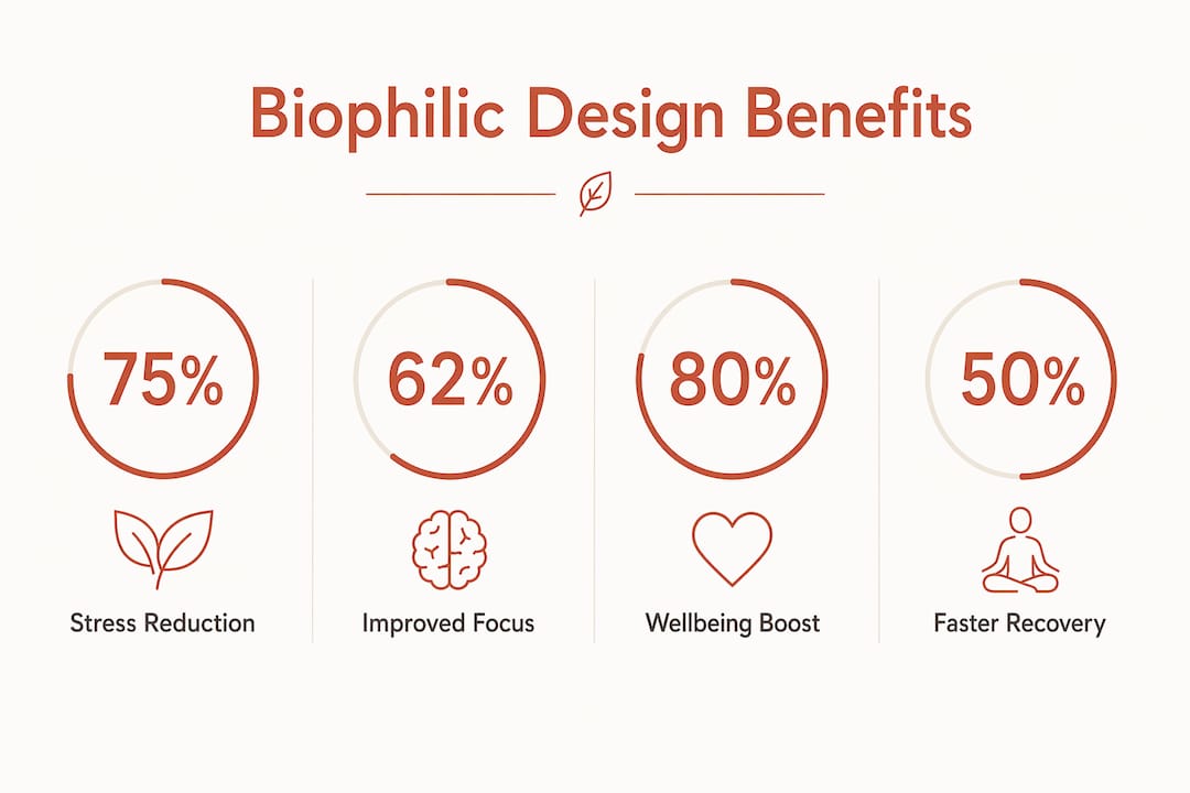 Infographic showing key benefits of biophilic design