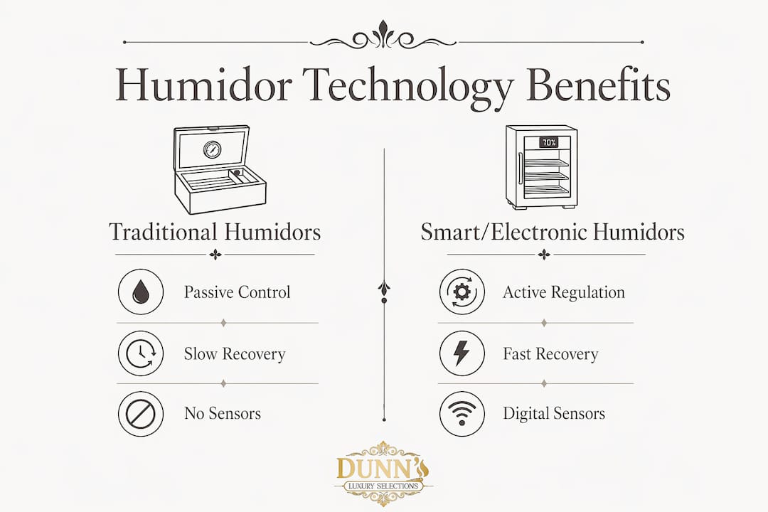 Infographic comparing traditional vs smart humidors