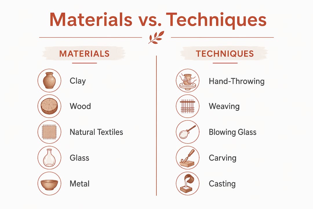 Infographic comparing materials and techniques in artisanal décor