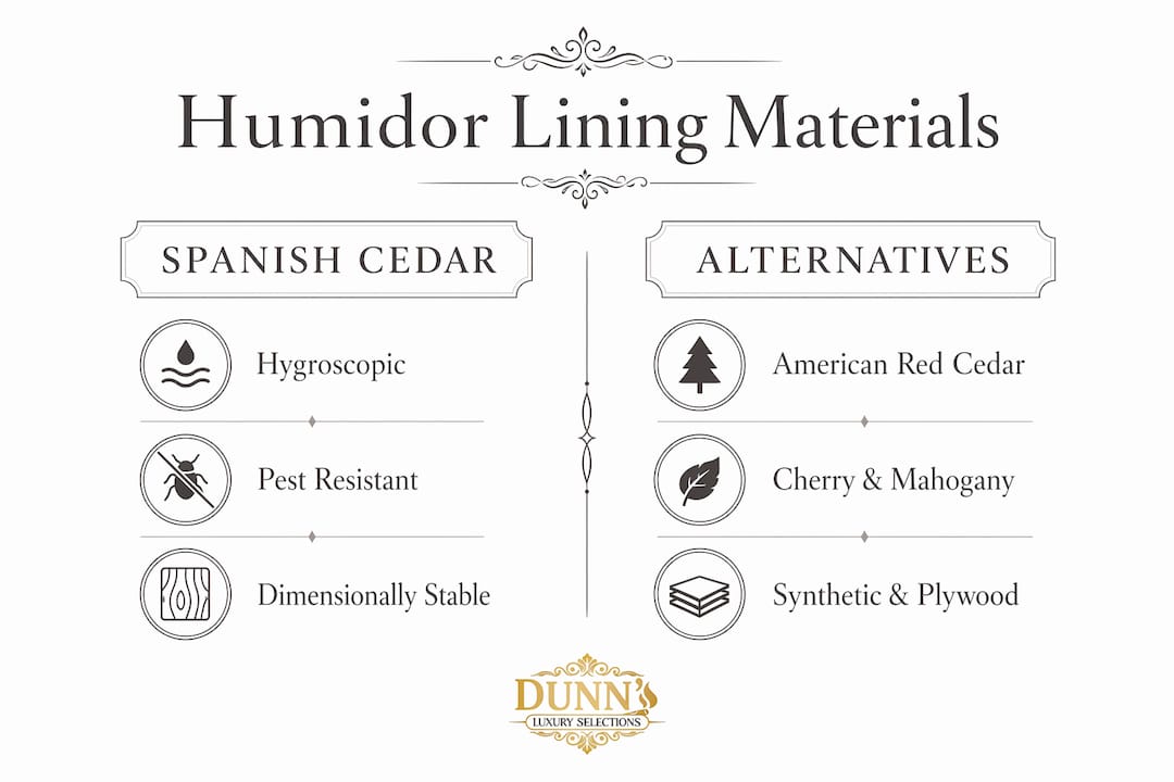Infographic comparing humidor lining materials
