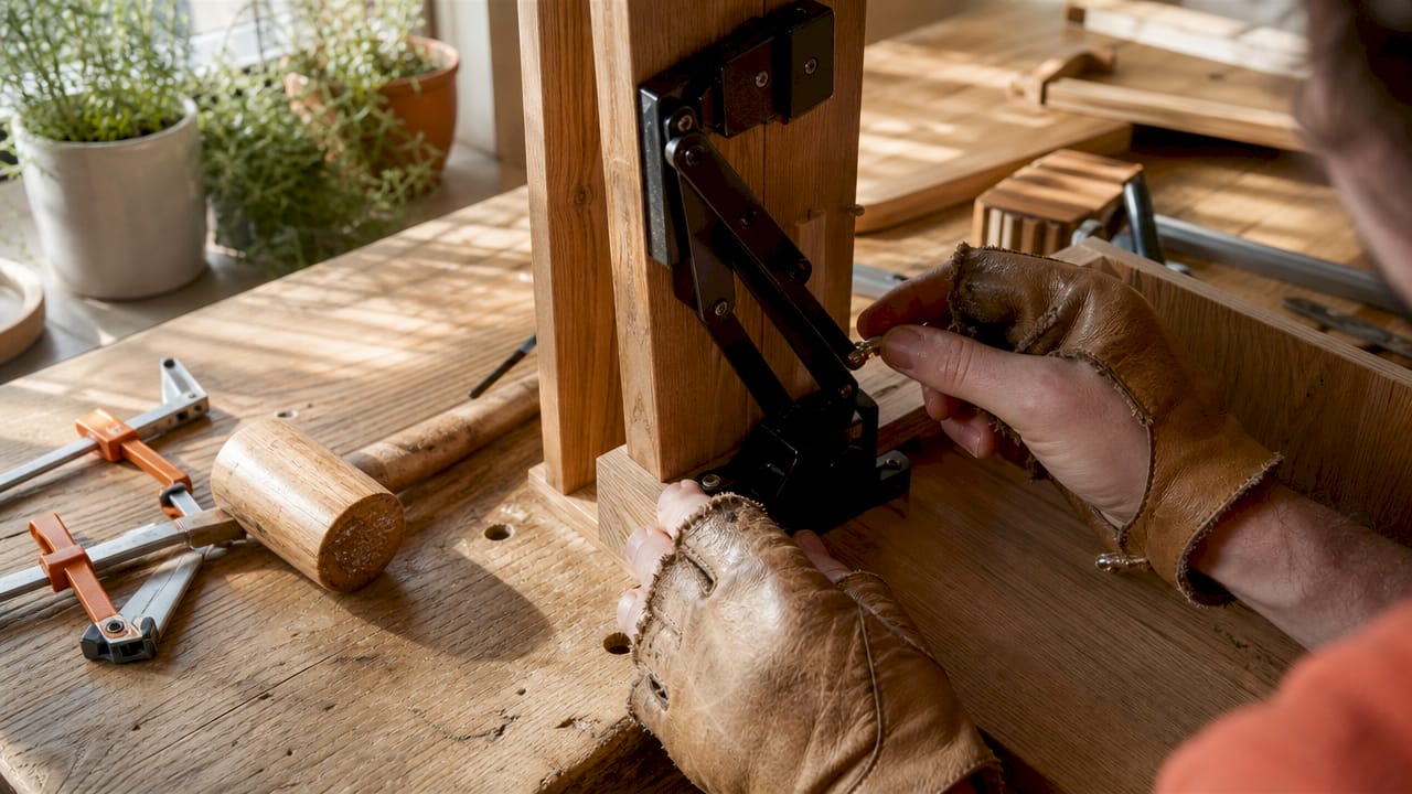 Hands adjusting compact furniture hinge mechanism