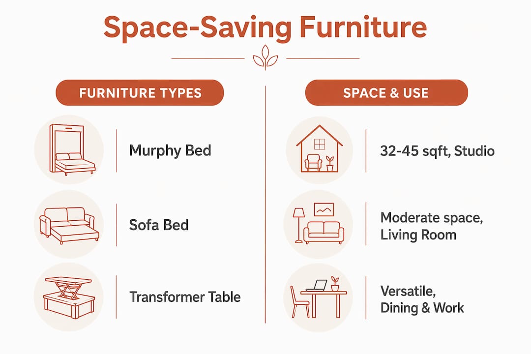 Infographic comparing types of space-saving furniture
