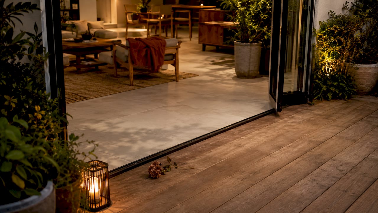 Seamless flooring between indoor and outdoor spaces
