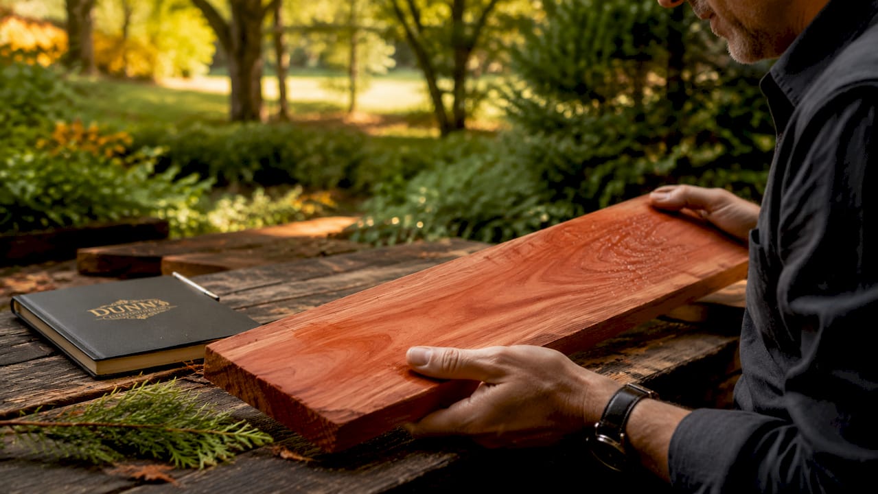 Close-up of cedar plank with oils