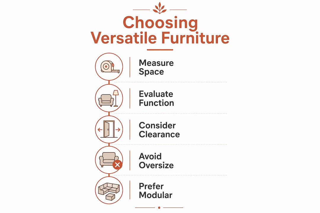 Infographic with steps for selecting multifunctional furniture