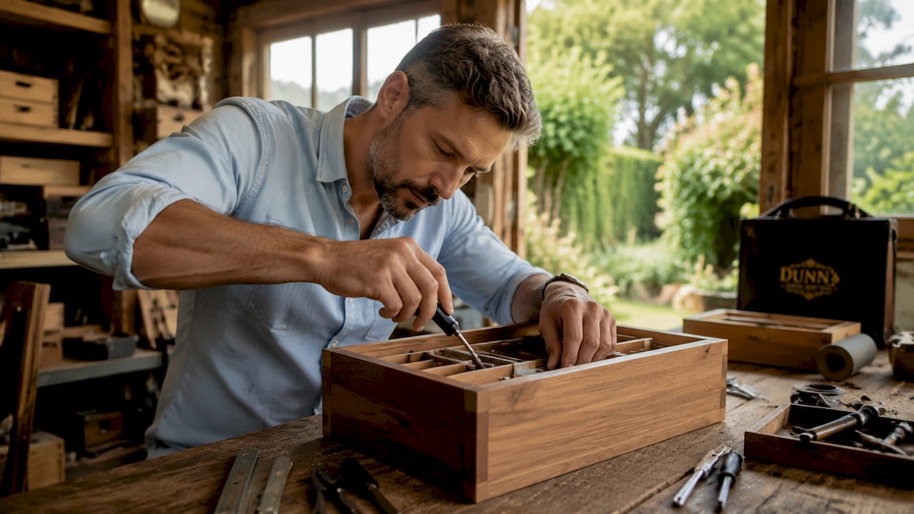 Technician installing LED strips inside humidor