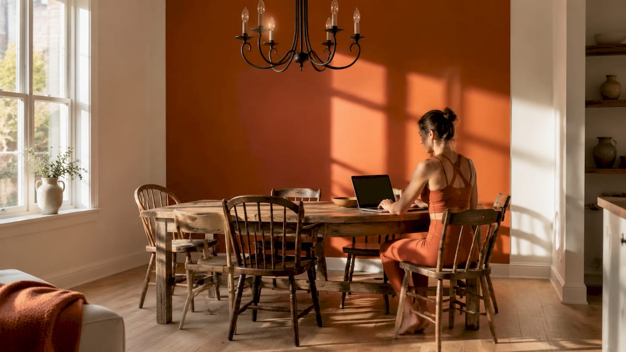 Modern dining room showing accent wall color balance