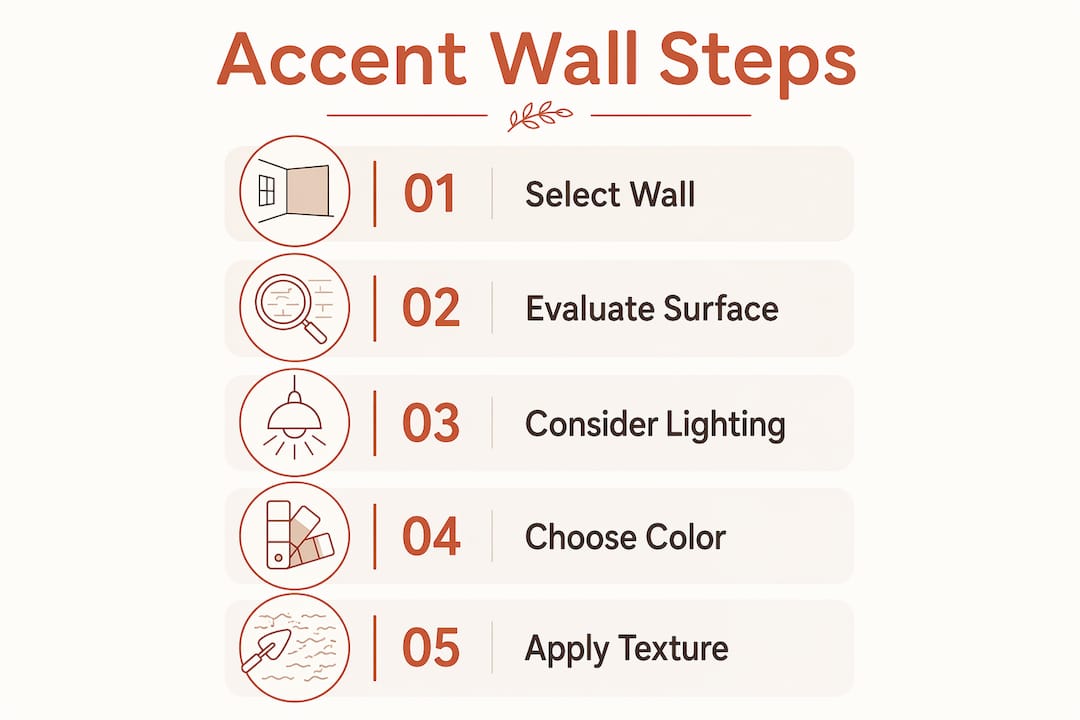 Vertical infographic outlining steps to choose accent walls
